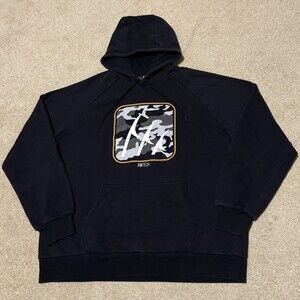 Fintech Point Breeze Mens Black Hoodie Sweatshirt Pullover Camo Print Logo, Sz L